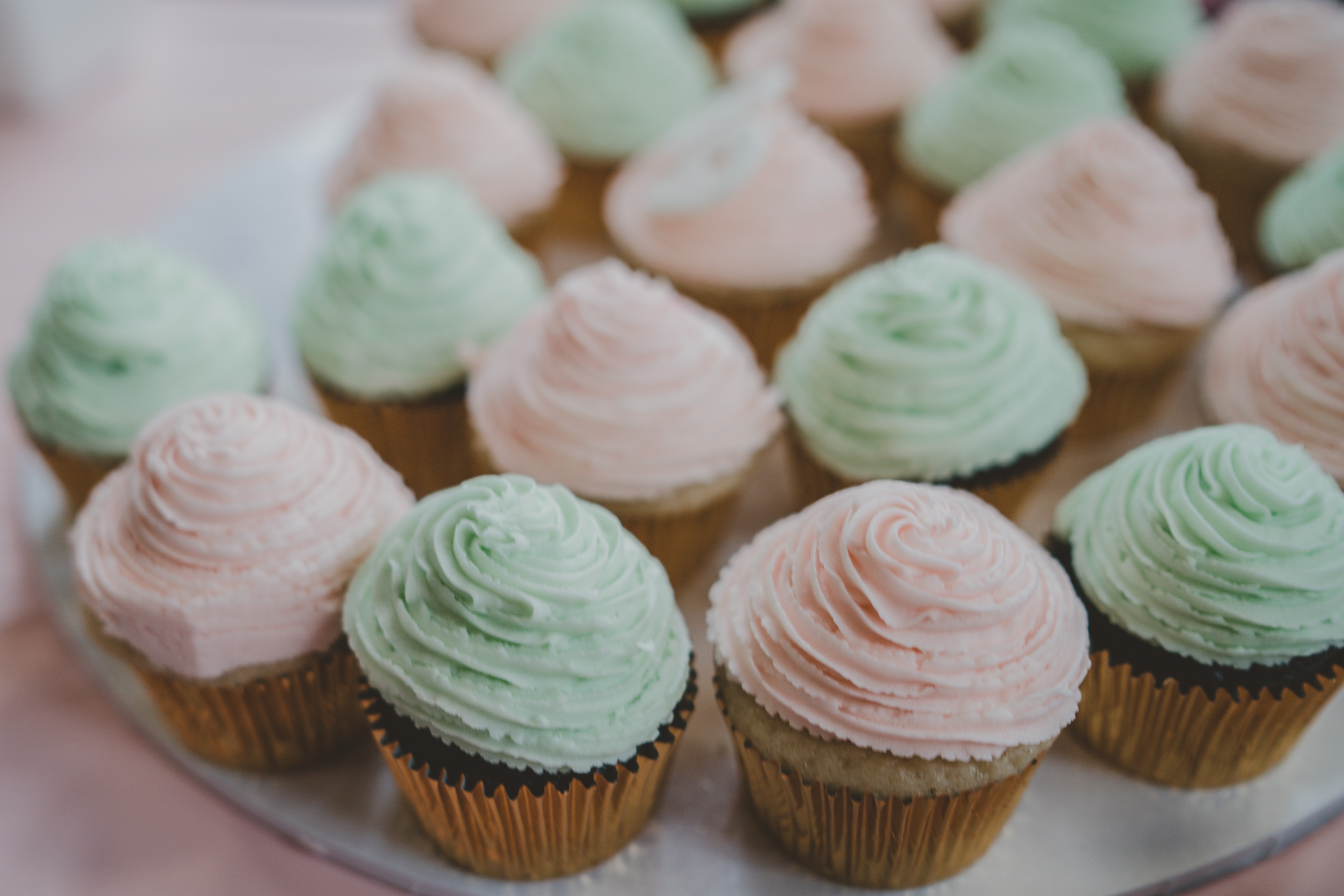 Pink and green cupcakes