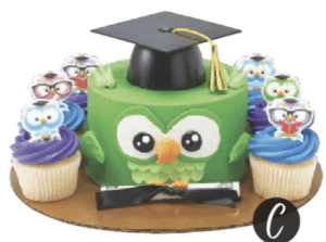 H-E-B custom graduation cake owl with cupcakes